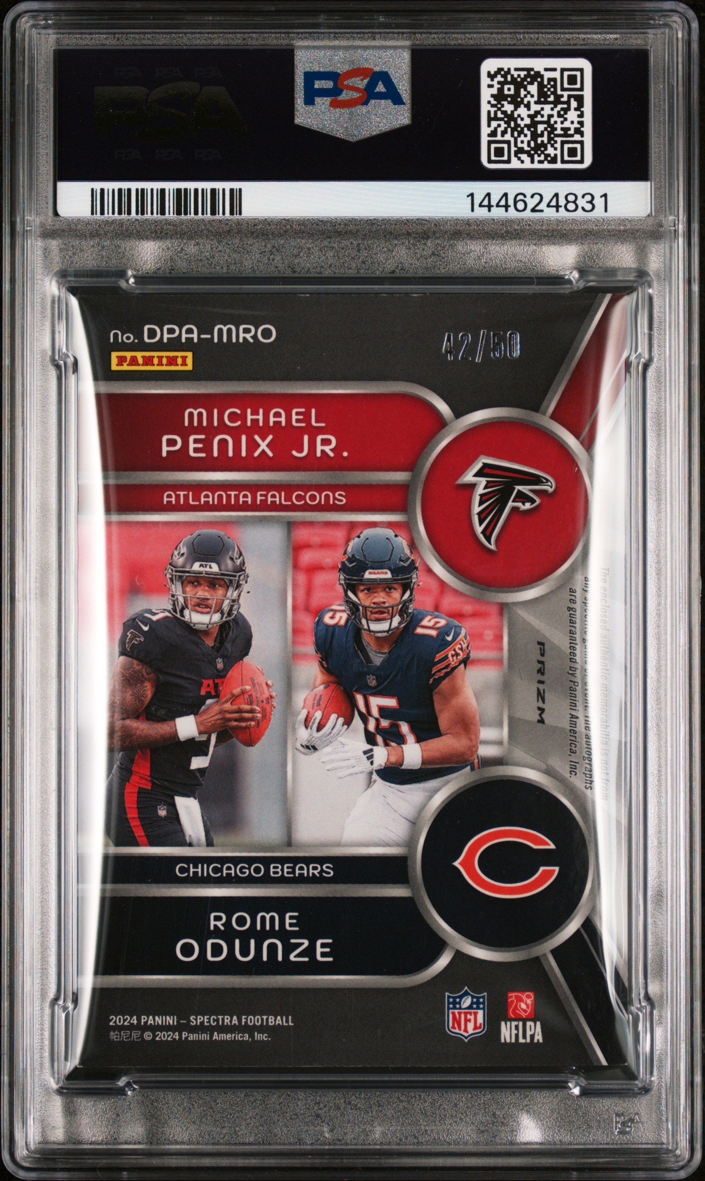 2024 Panini Spectra Dual Patch Autographs Penix JR. Odunze #DPAMRO PSA 8