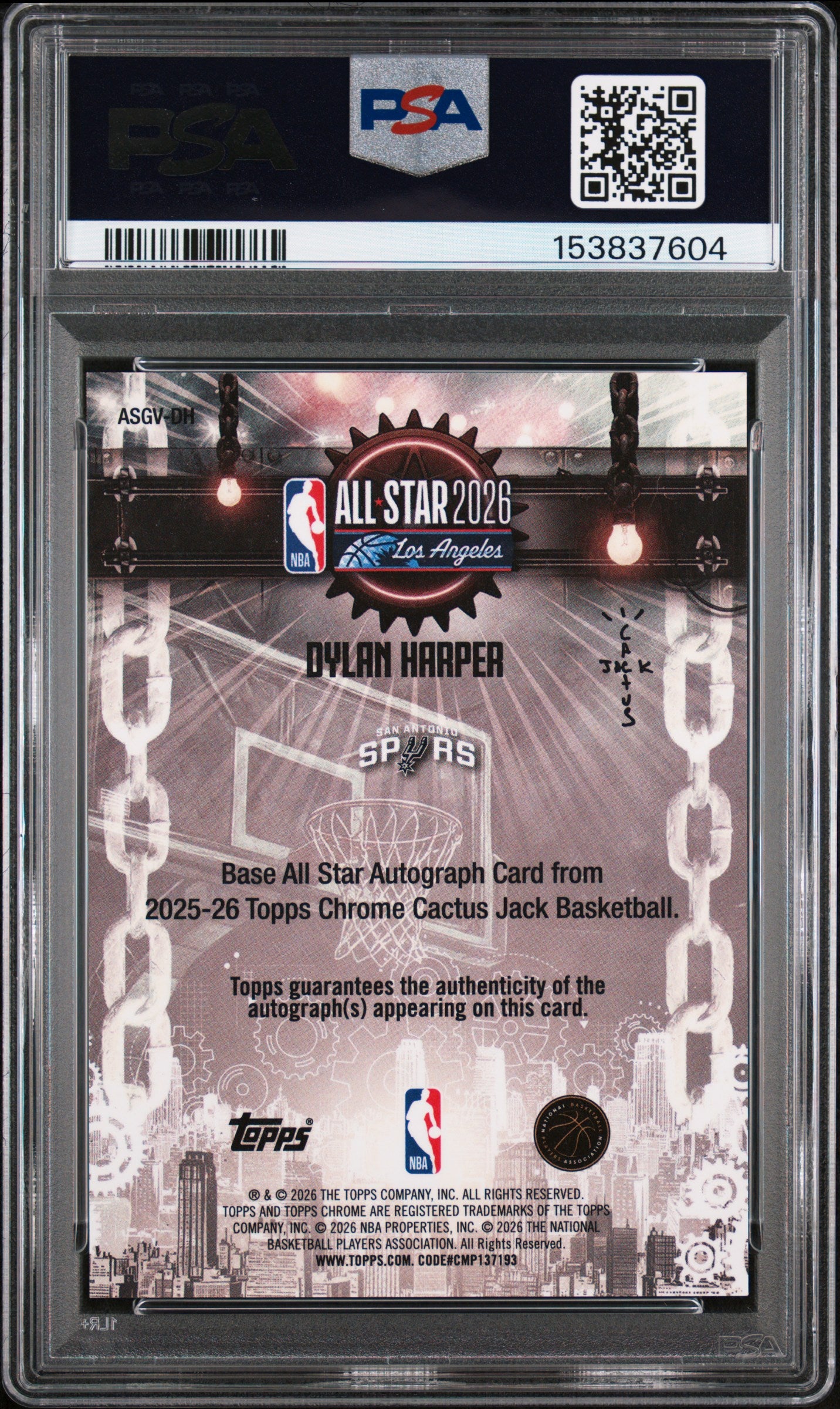 2025 Chrome Cactus Jack All-Star Game Auto Dylan Harper #DH Red PSA 9 Rookie /5