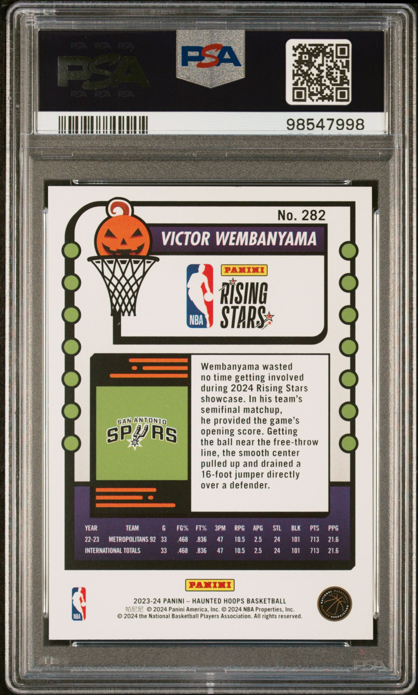 2023 Panini Haunted Hoops Victor Wembanyama #282 Slime PSA 10