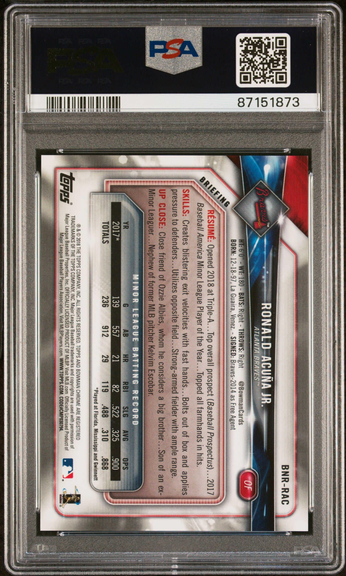 2018 Bowman Chrome National Convention Ronald Acuna JR. #RAC RC Rookie PSA 10