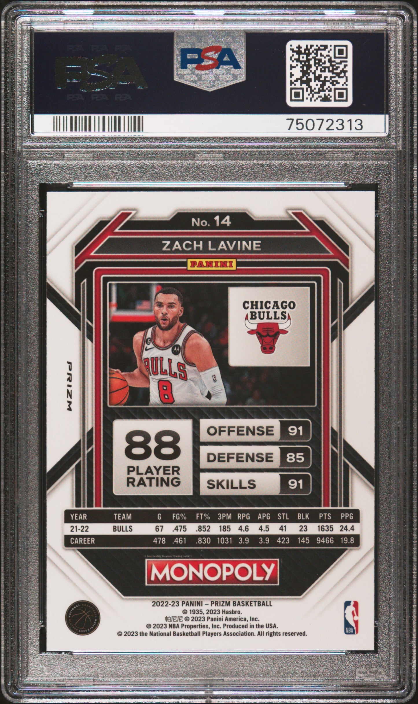 2022 Panini Prizm Monopoly Zach Lavine #14 Black PSA 10