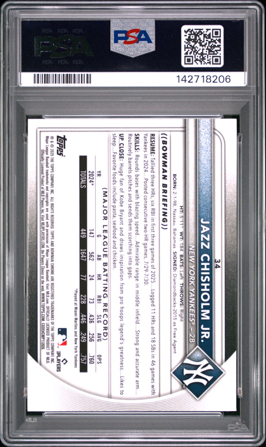 2025 Bowman Chrome Jazz Chisholm JR. #34 Blue Refractor PSA 10