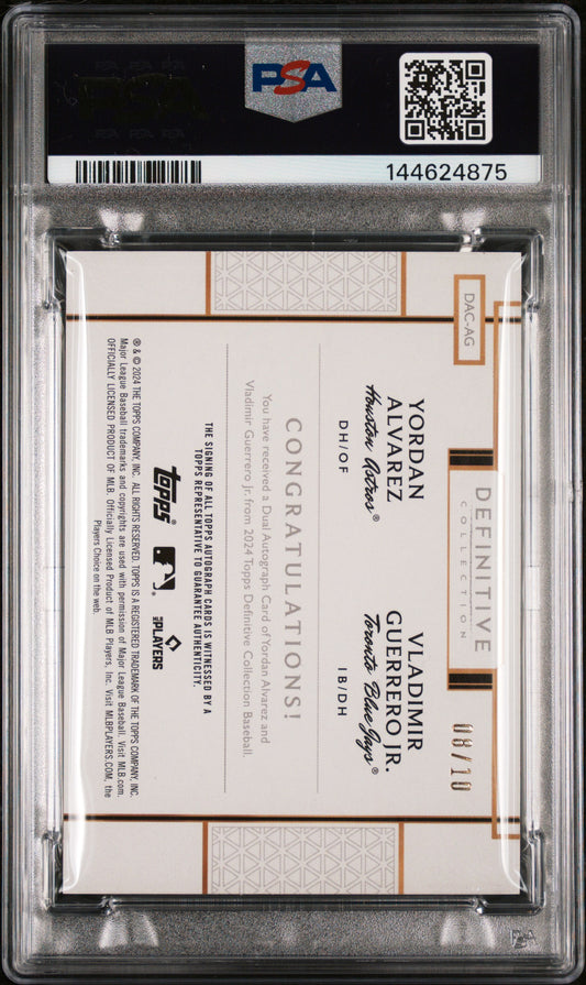 2024 Topps Definitive Collection Dual Auto Alvarez Guerrero JR. Green /10 PSA 8