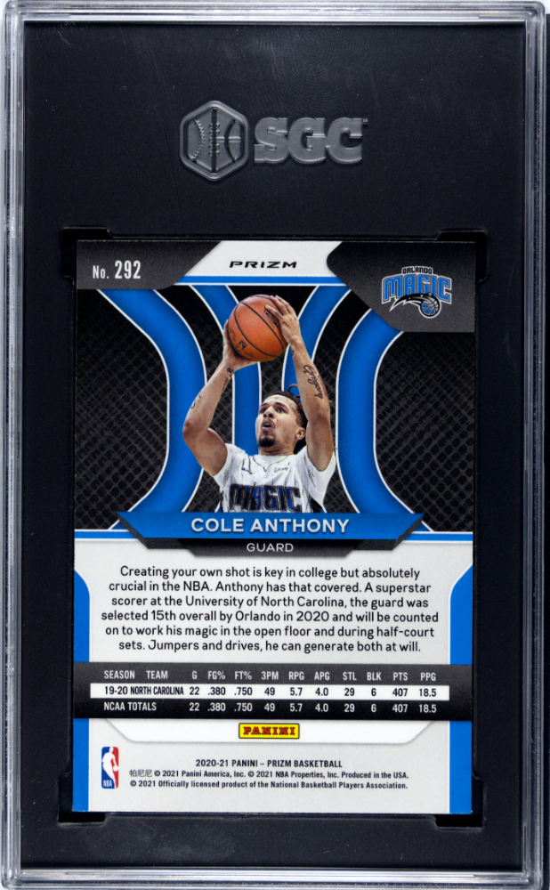 2020 Panini Prizm Cole Anthony #292 White Sparkle SGC 9