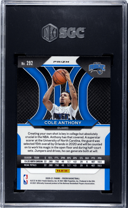 2020 Panini Prizm Cole Anthony #292 White Sparkle SGC 9