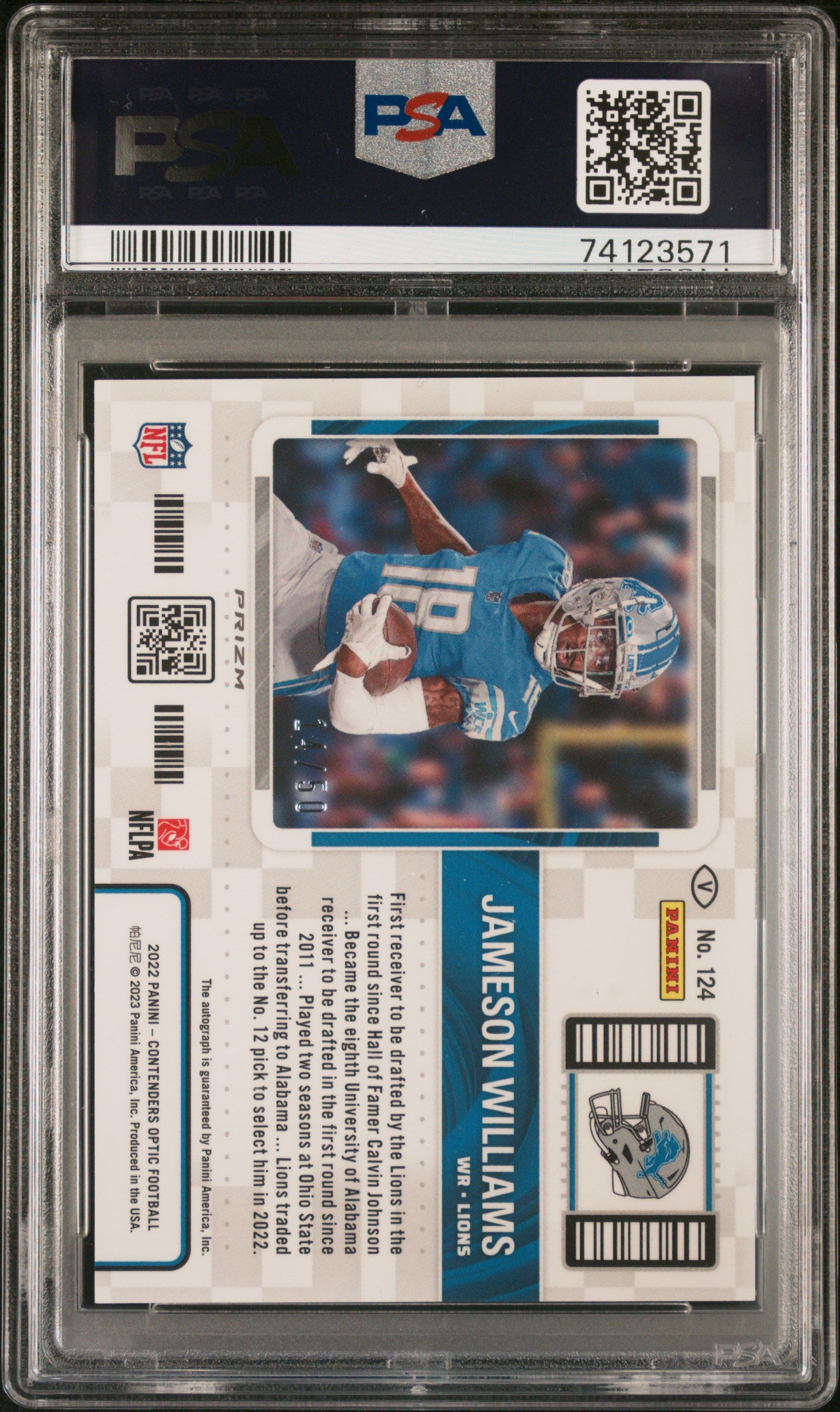 2022 Panini Contenders Optic Jameson Williams #124 Variation Autograph Red PSA 10