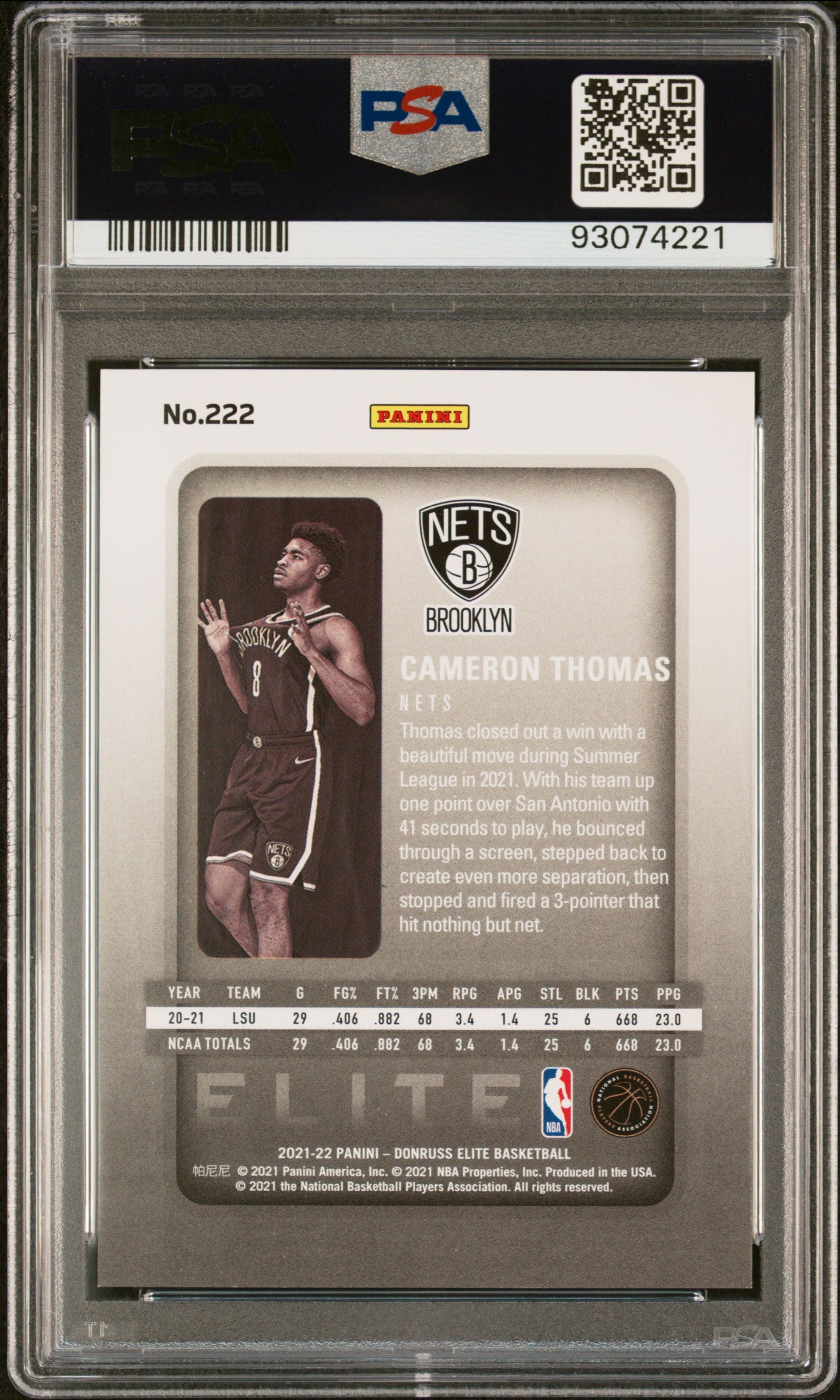 2021 Panini Donruss Elite Cameron Thomas #222 Blue PSA 10