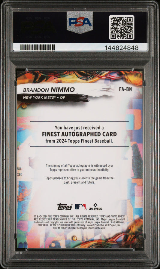 2024 Topps Finest Finest Autographs Brandon Nimmo #FABN Orange Refractor 09/25 PSA 9