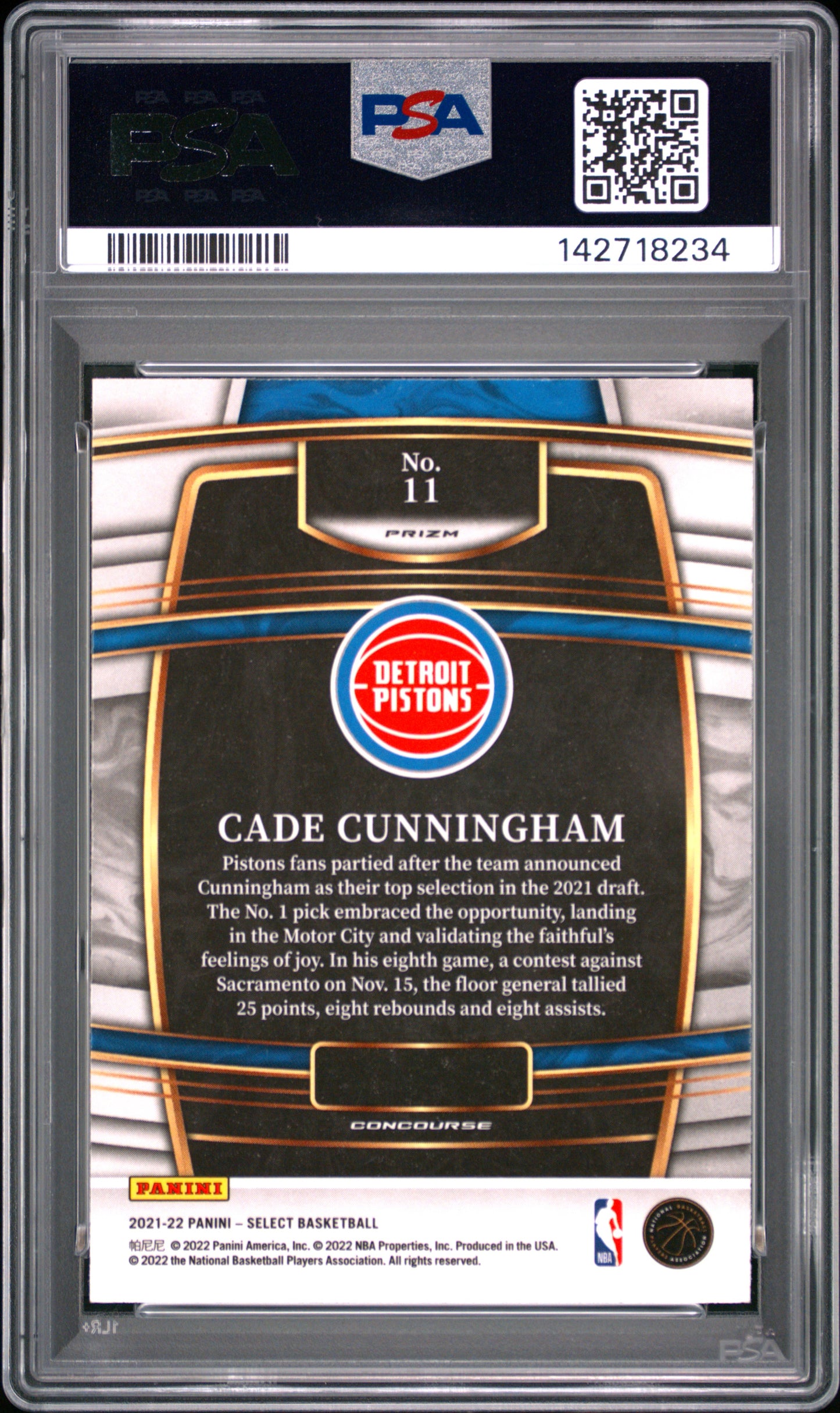 2021 Panini Select Cade Cunningham #11 Blue Prizm PSA 8