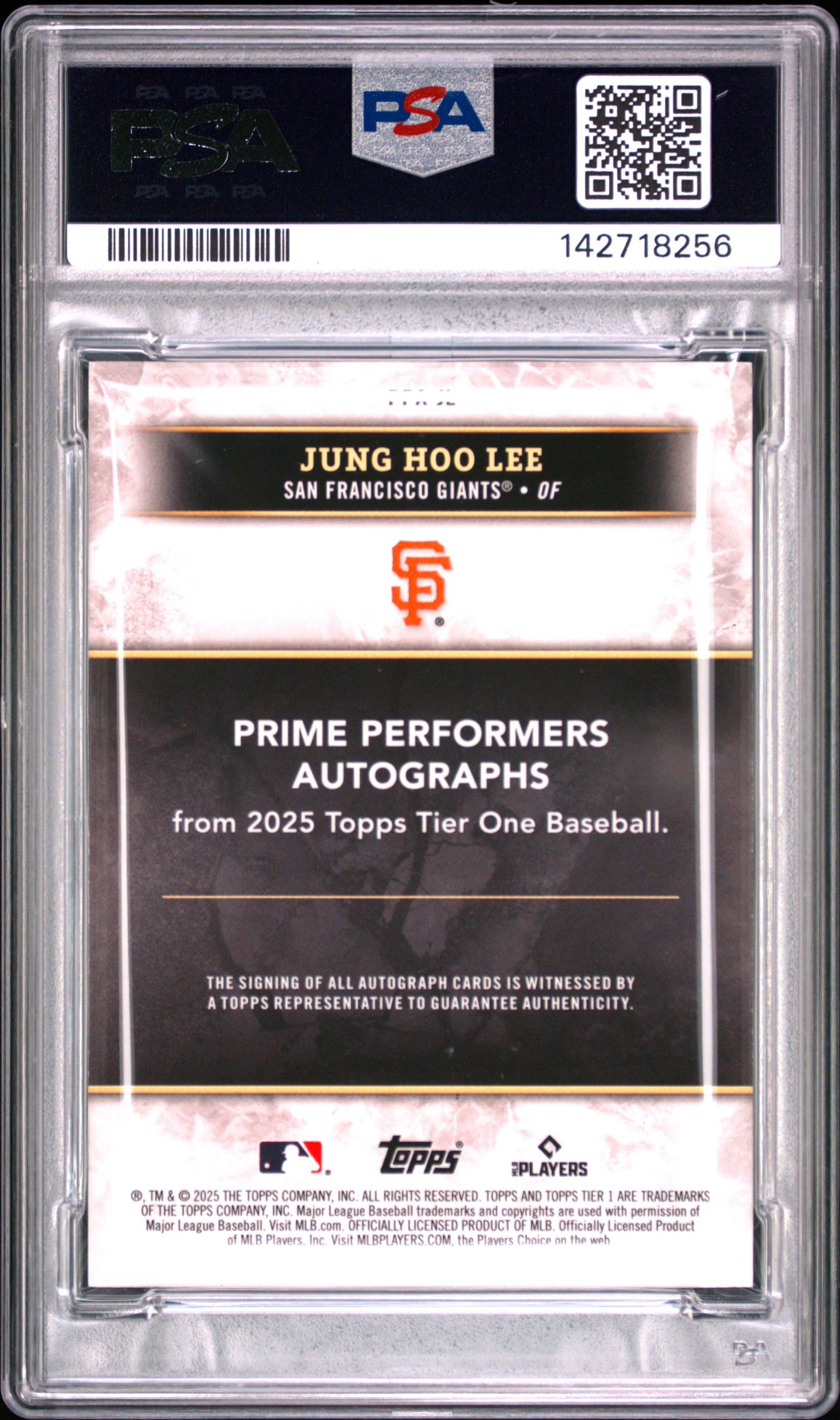 2025 Topps Tier One Prime Performers Autographs Jung Hoo Lee #PPA-JL Blu Foil 36/99 PSA 7