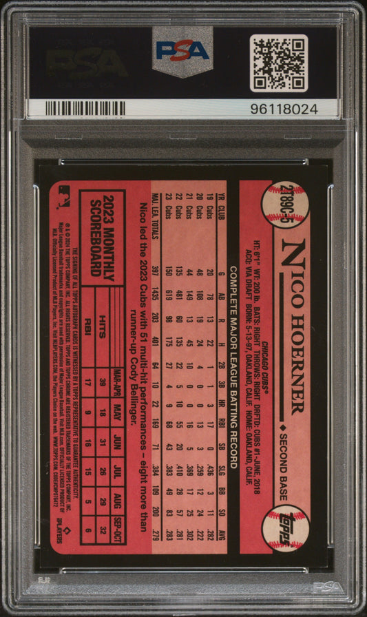 2024 Topps Silver Pack 1989 Chrome Promo Nico Hoerner #5 Autograph Gold Refractor PSA 9