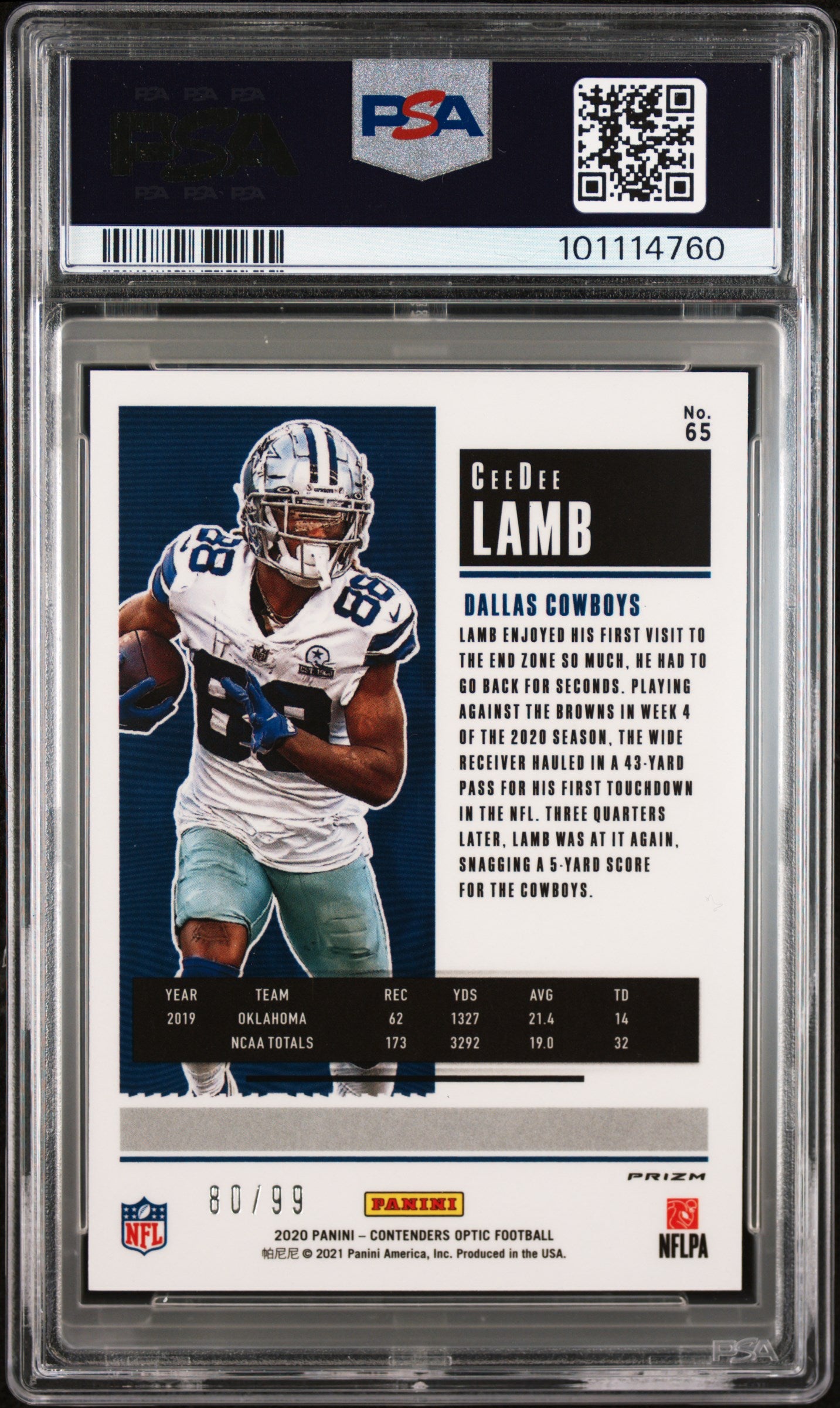 2020 Panini Contenders Optic Ceedee Lamb #65 Blue PSA 9