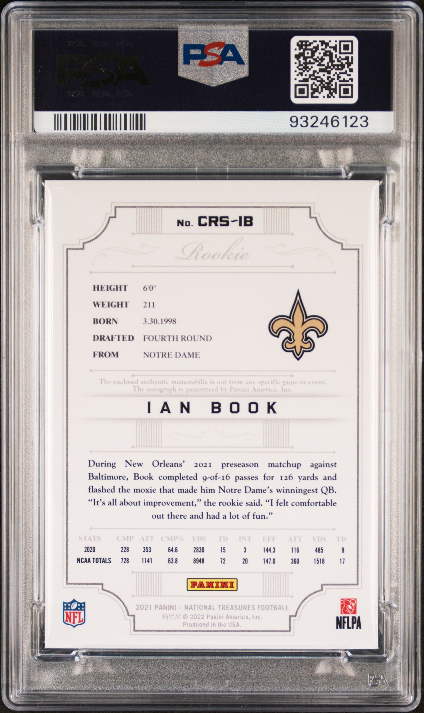 2021 National Treasures Ian Book Crossover Rookie Patch Auto RPA PSA 9 Auto 10