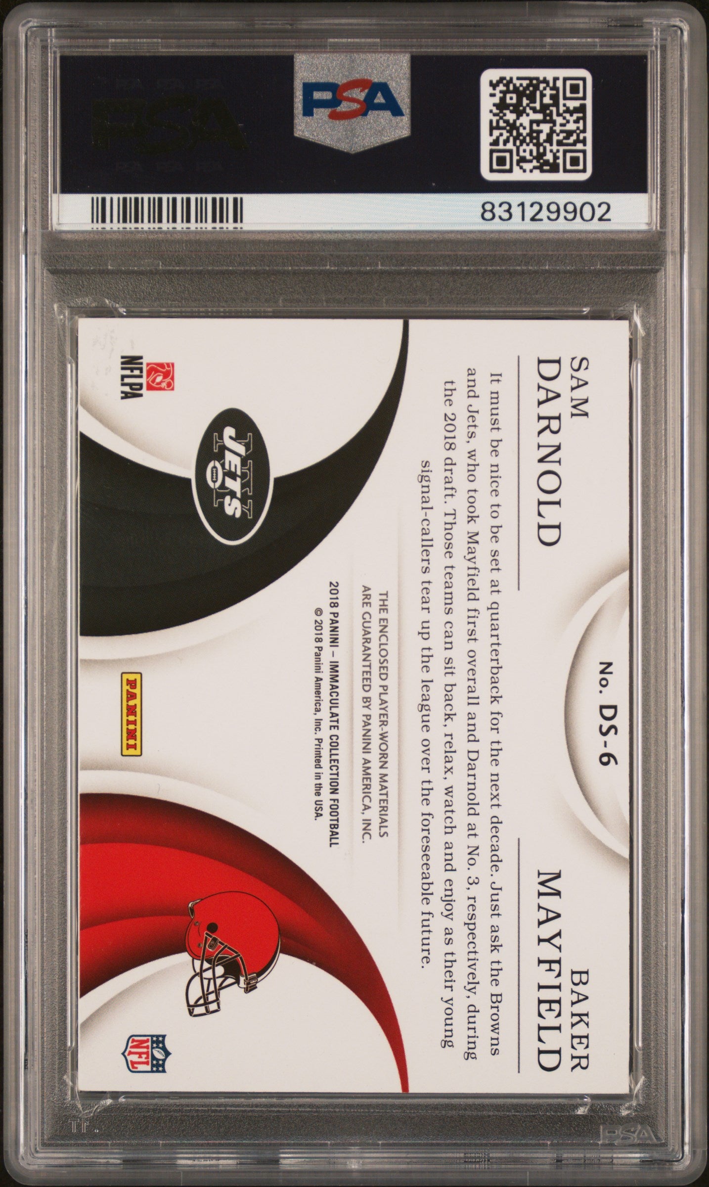 2018 Immaculate Dual NFL Shields B. Mayfield S. Darnold #DS-6 1/1 PSA 9