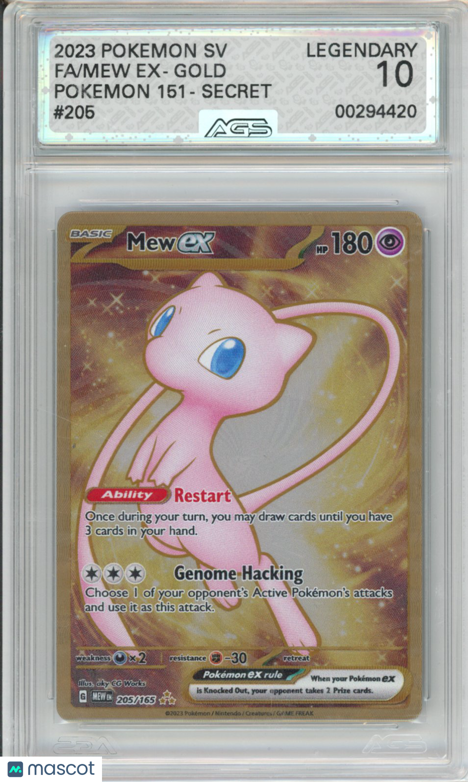 2023 Pokemon 151 Mew ex #205 Metal LEGENDARY AGS 10