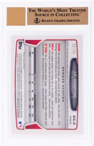 2013 Bowman Chrome Draft Pick J.P. Crawford #BCA-JC Auto Blue BGS 9.5