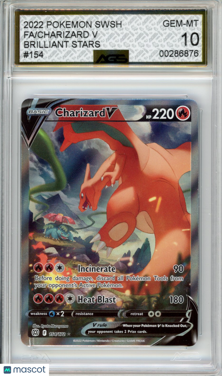 2022 Pokemon Brilliant Stars Charizard V #154 Unlimited AGS 10