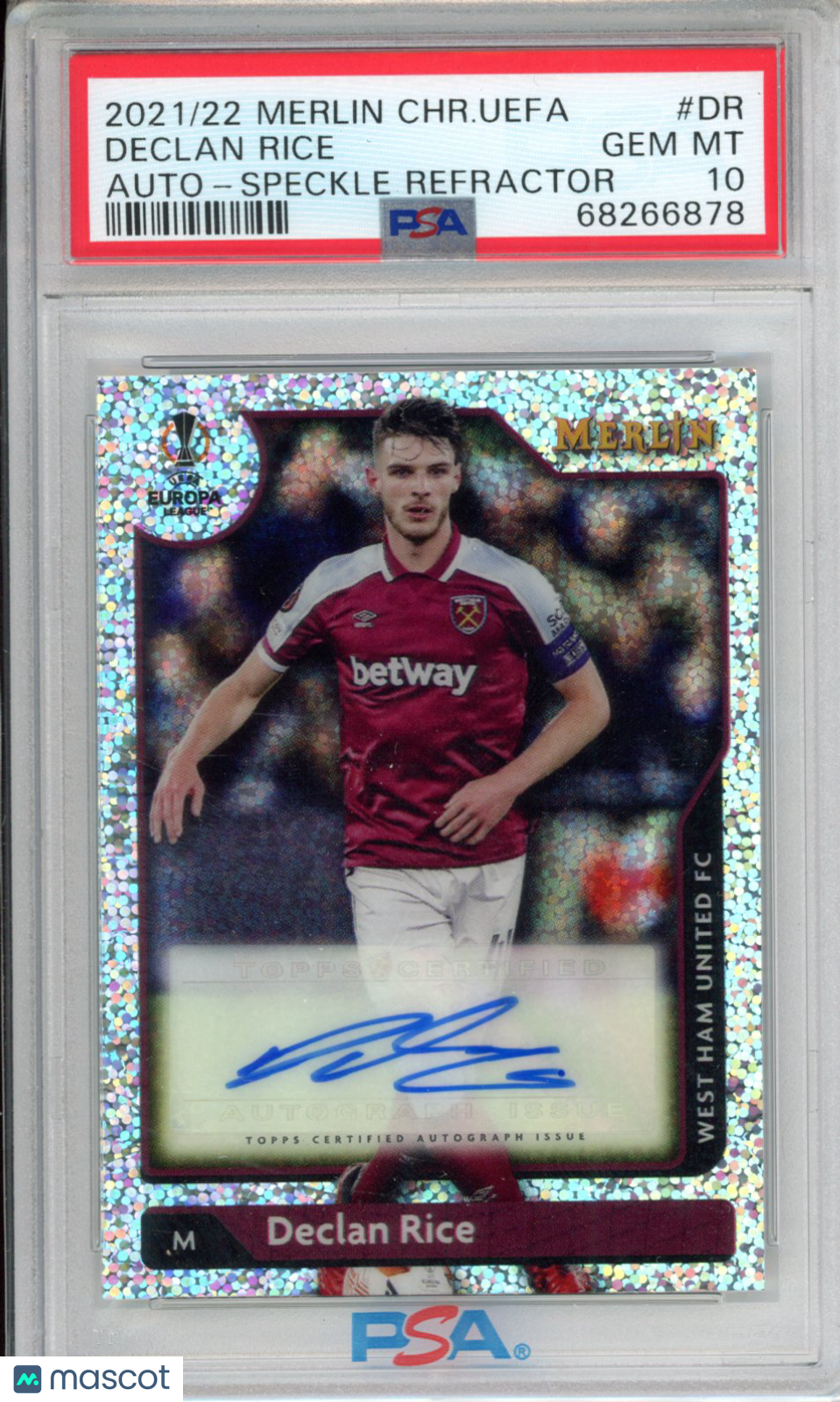 2021-2022 Topps Merlin Chrome UEFA Auto Declan Rice #DR Speckle Refractor PSA 10