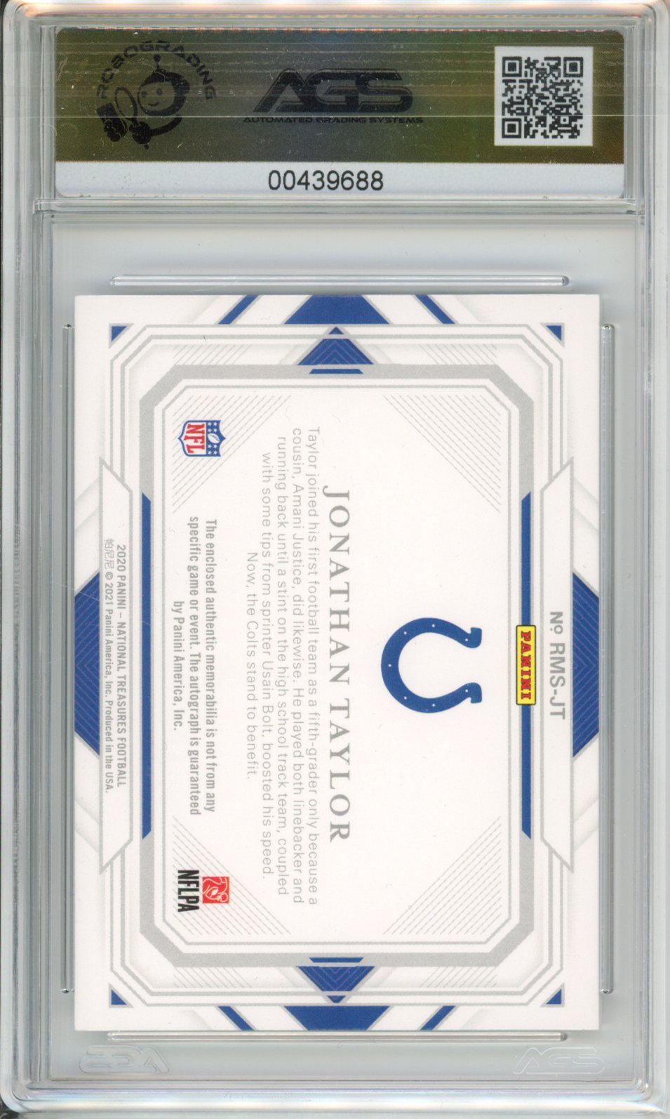 2020 Panini National Treasures Jonathan Taylor #172 /28 RPA AGS 10
