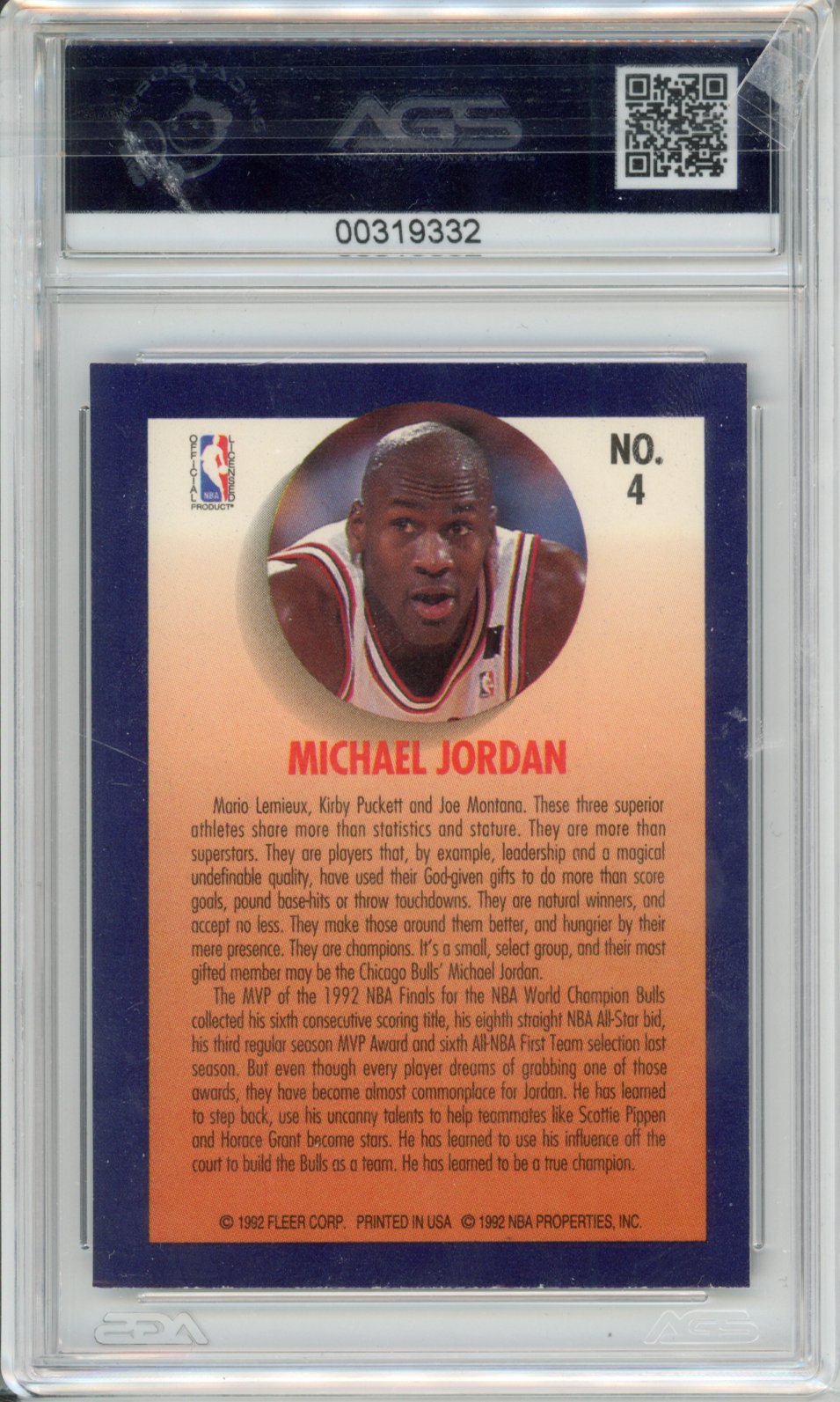 1992-93 Fleer Team Leaders Michael Jordan #001 AGS 8.5