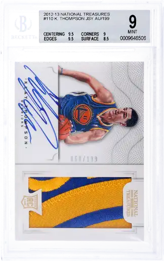 Panini National Treasures Klay Thompson #110 Jersey Auto BGS 9 Auto 10