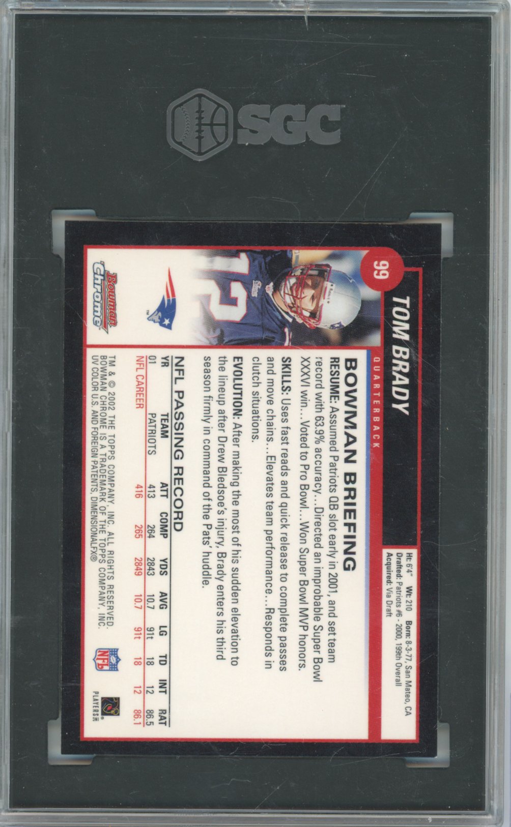 2002 Bowman Chrome Football Tom Brady #99 English SGC 9