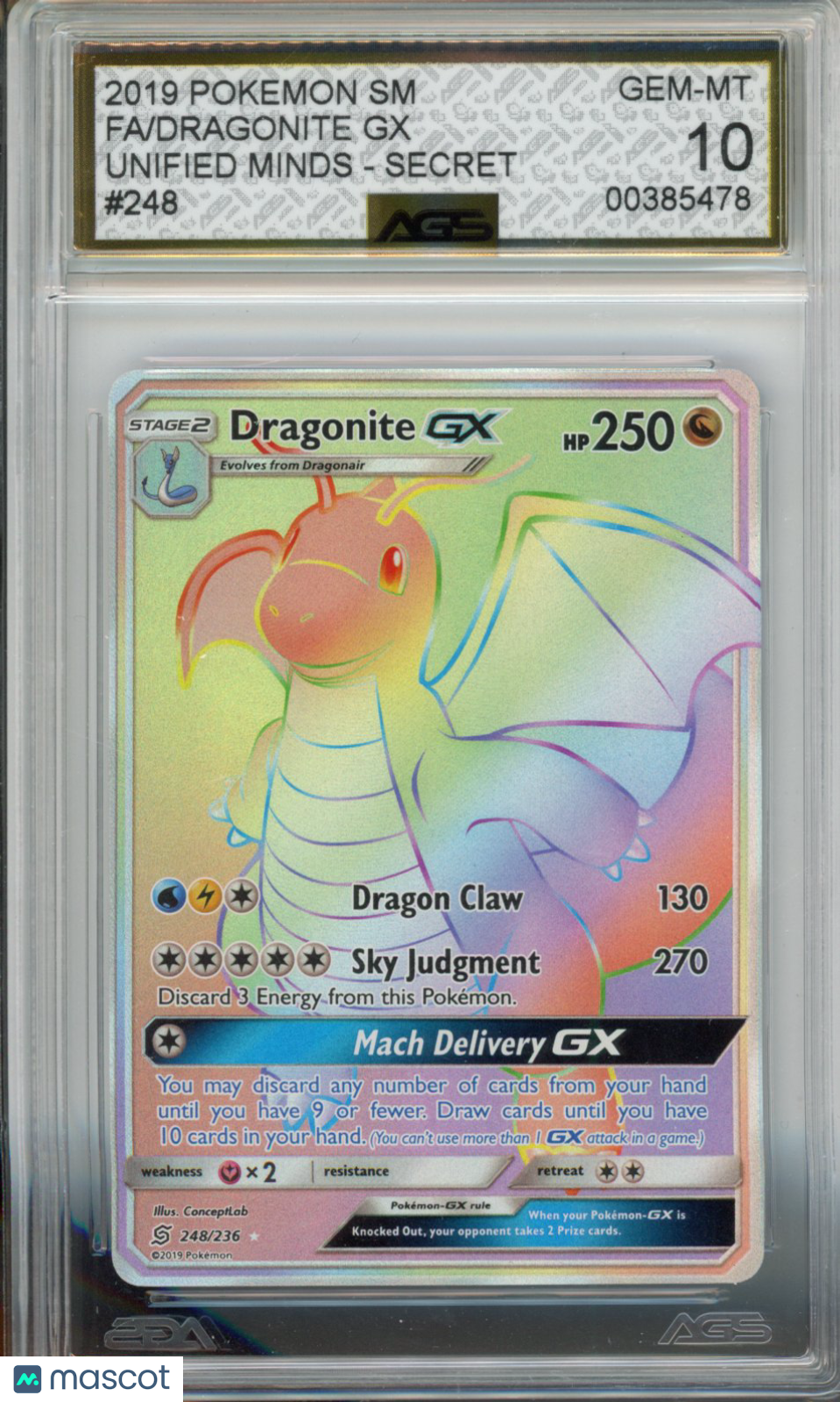 2019 Pokemon Dragonite GX #248 AGS 10