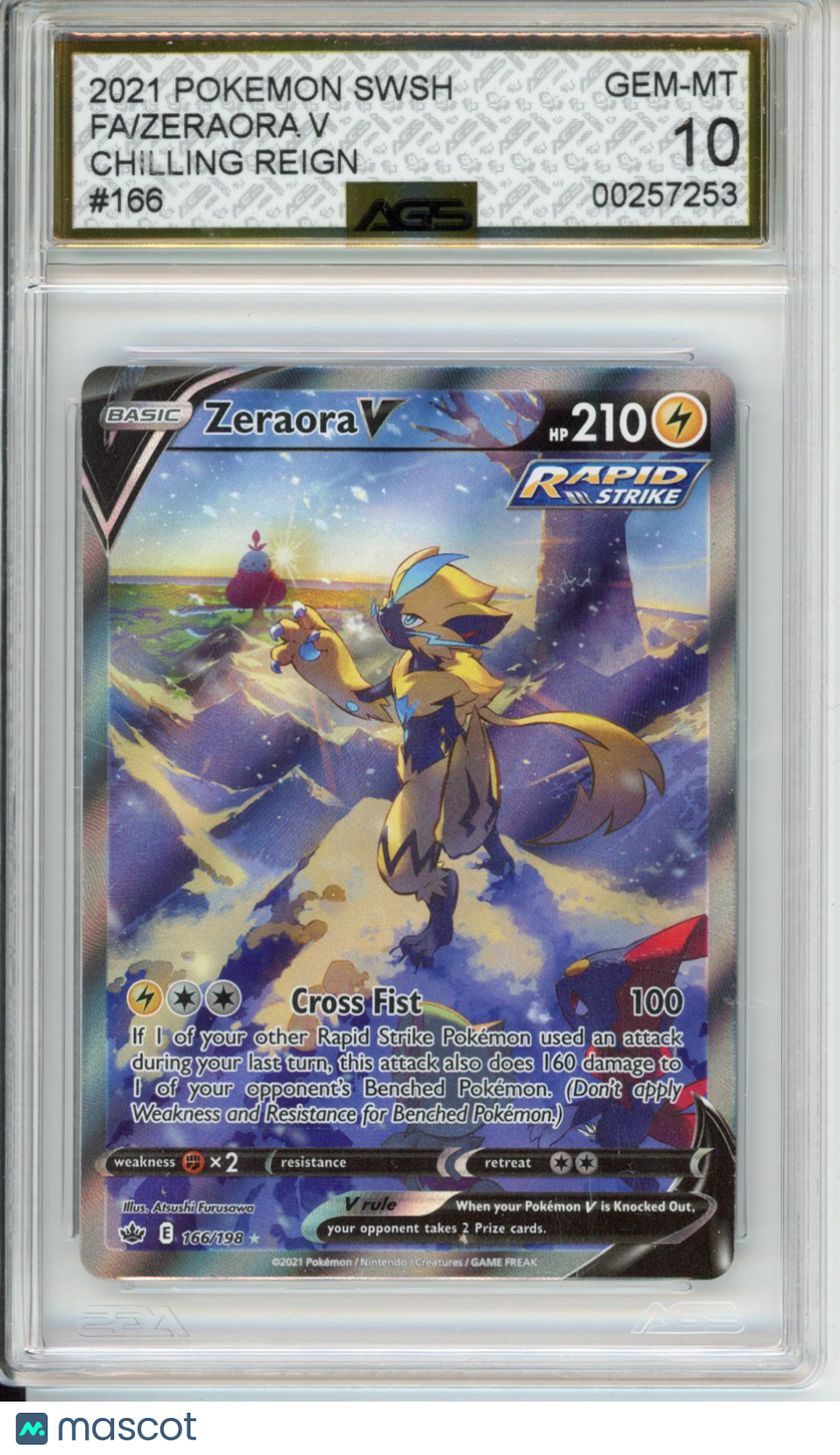 2021 Pokemon Chilling Reign Zeraora V #166 AGS 166