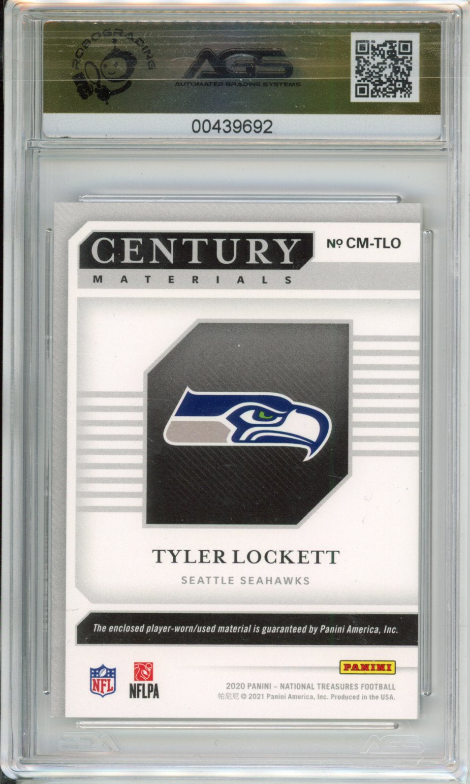 2020 Panini National Treasures Tyler Lockett #CM-TLO /49 AGS 10