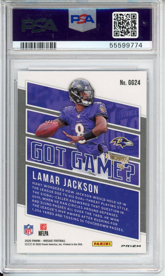 2020 Panini Mosaic Got Game? Lamar Jackson #GG24 PSA 10