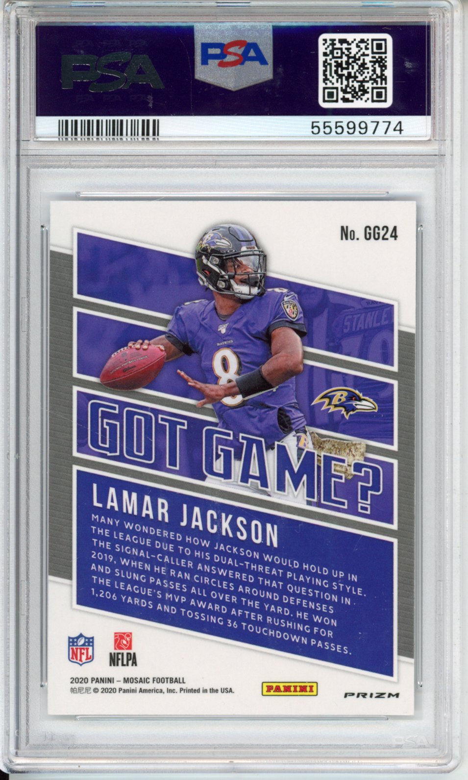 2020 Panini Mosaic Got Game? Lamar Jackson #GG24 PSA 10