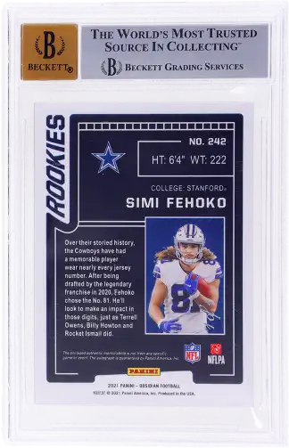 2021 Panini Obsidian Simi Fehoko #242 Electric Etch Blue Finite BGS 9 Auto 10