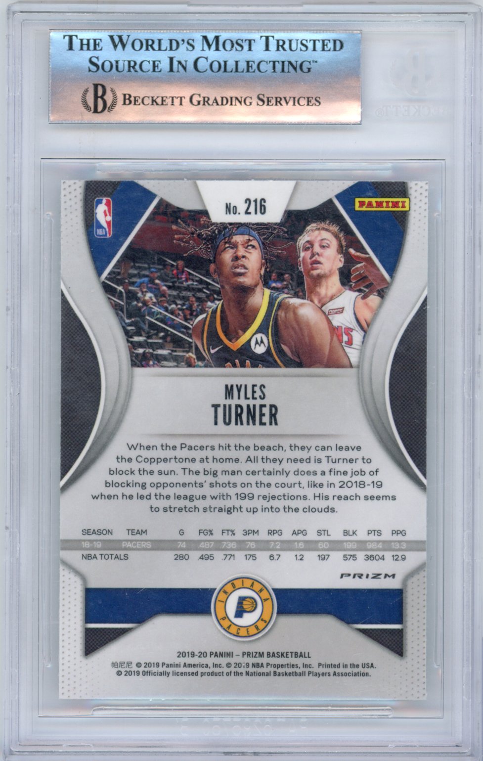 2019 Prizm Basketball Myles Turner #216 Silver English BGS 9