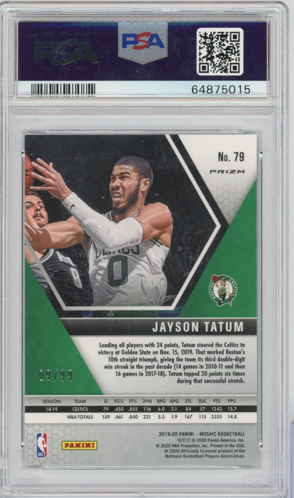 2019 Panini Mosaic Jayson Tatum #79 Blue English PSA 9