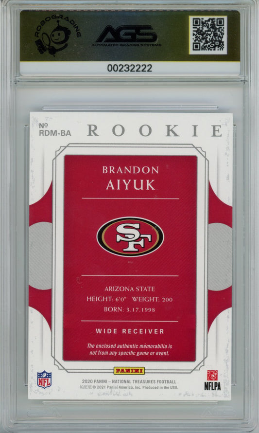 2021 National Treasures Brandon Aiyuk #RDM-BA Rookie Materials Silver AGS 9.5