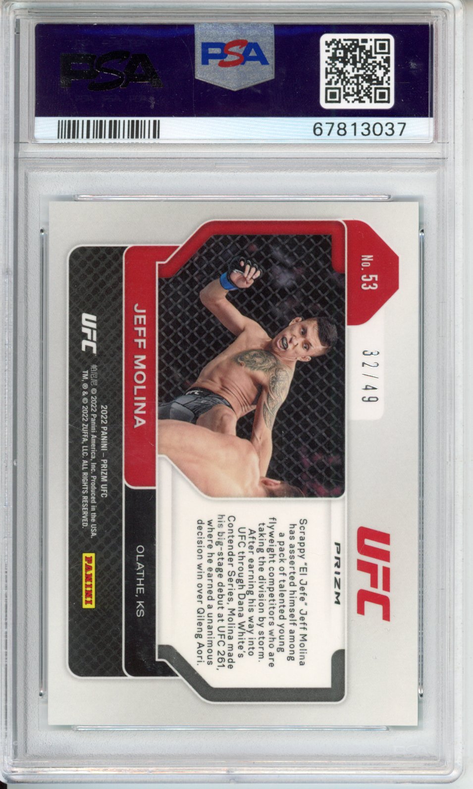 2022 Panini Prizm UFC Jeff Molina #53 Teal 32/49 PSA 9