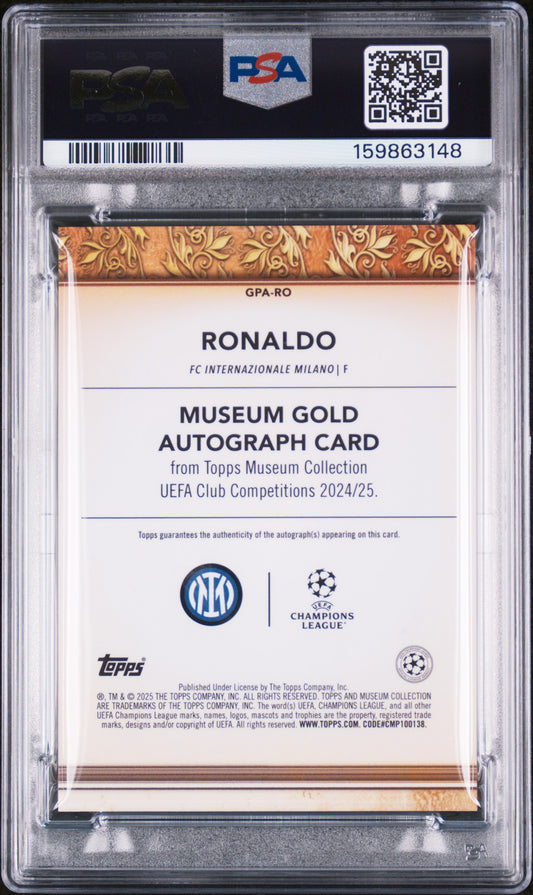 2024 unknown unknown 2025 Topps Museum Collection UEFA Club Competitions Museum Gold Autographs Ronaldo RO English PSA 10