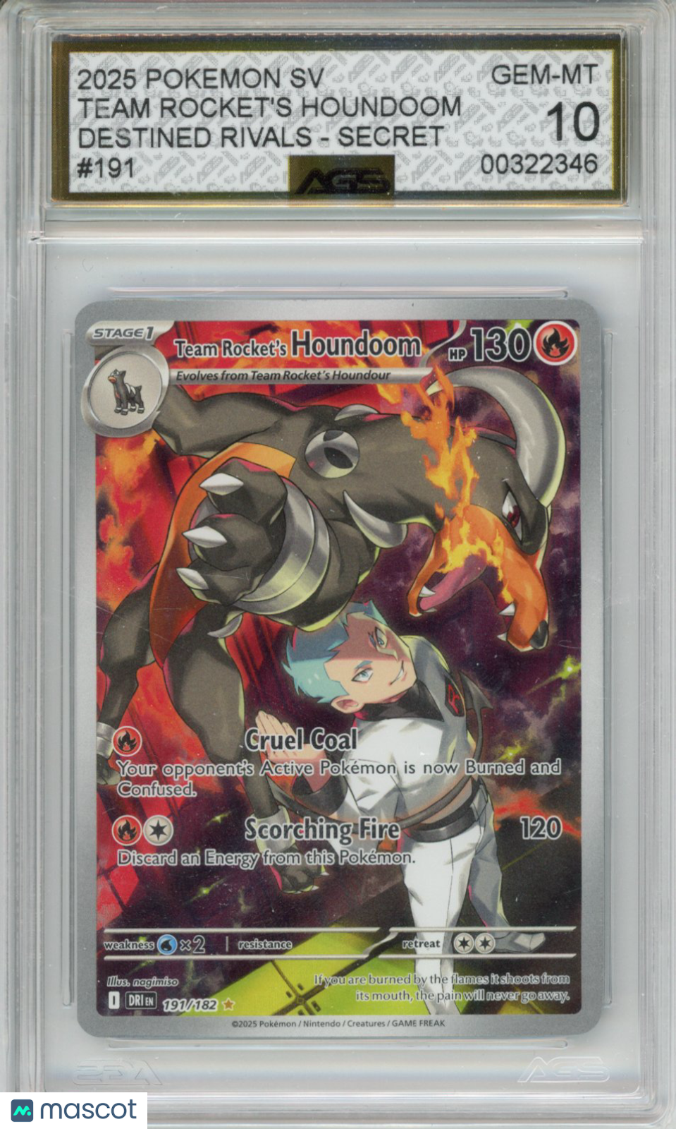 2025 Pokemon Destined Rivals Team Rocket's Houndoom #191 AGS 10