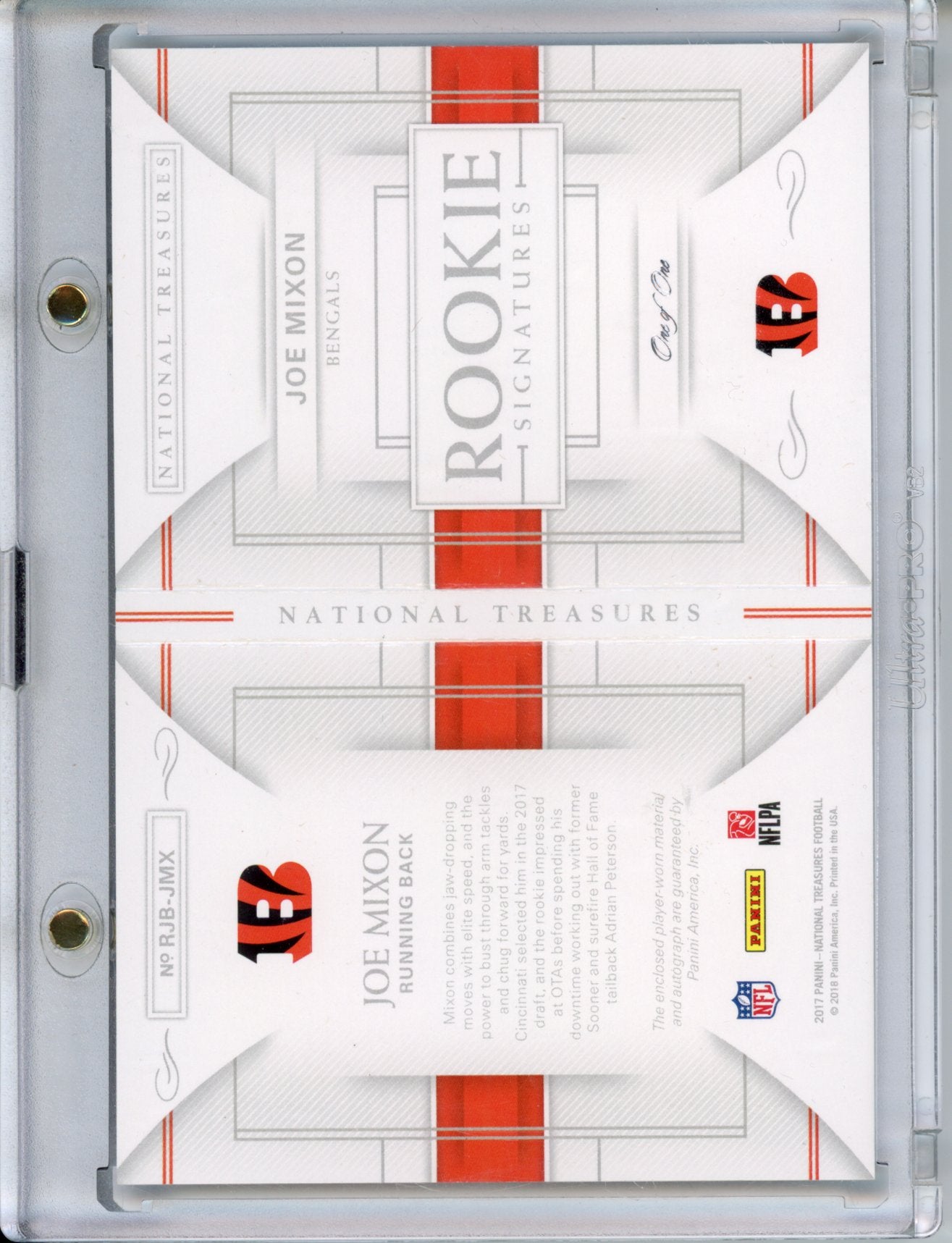 2017 National Treasures Joe Mixon #rjb-jmx Rookie Signatures Booklet 1/1 Shield