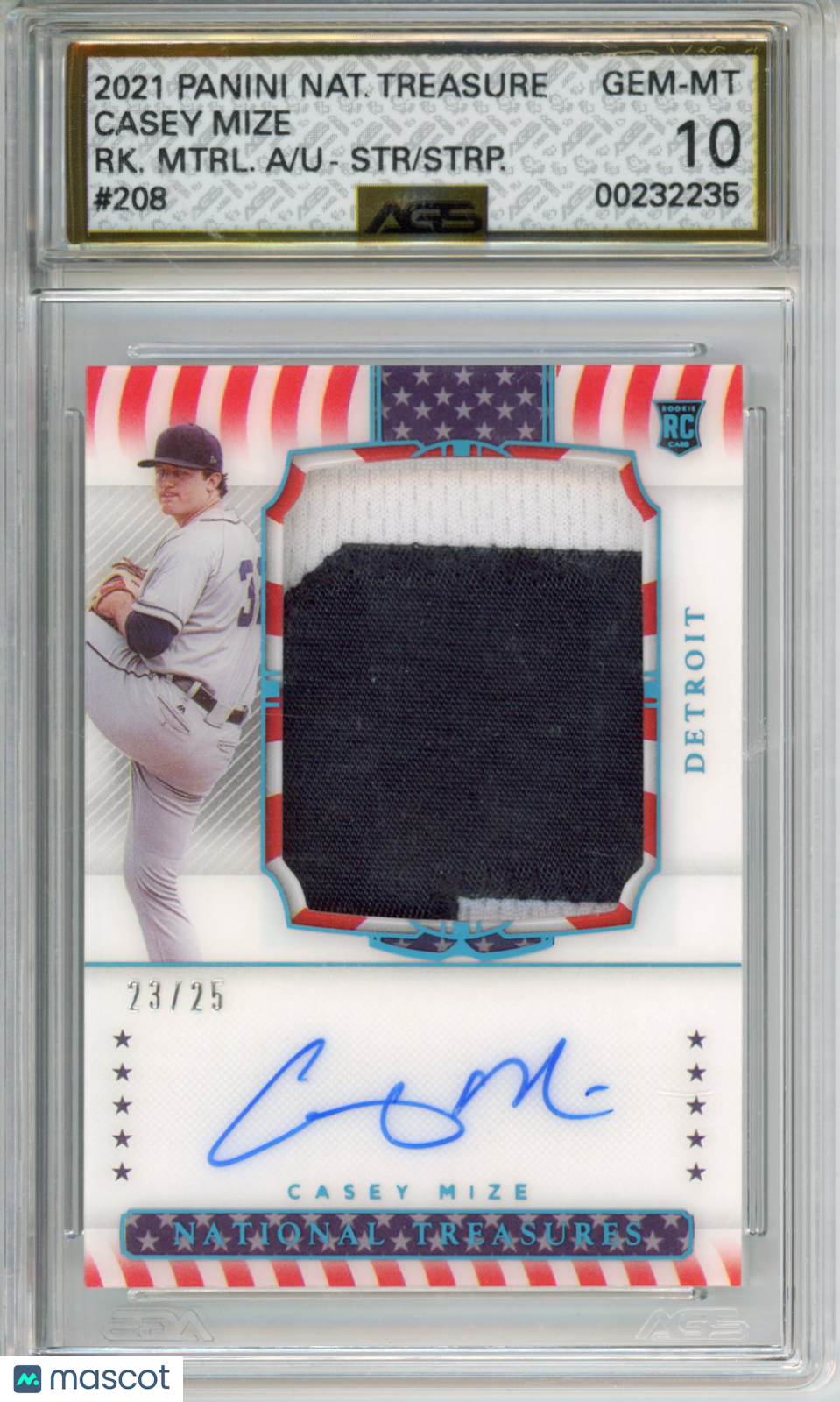 2021 Baseball National Treasures RC Casey Mize #208 Stars & Stripes /25 AGS 10