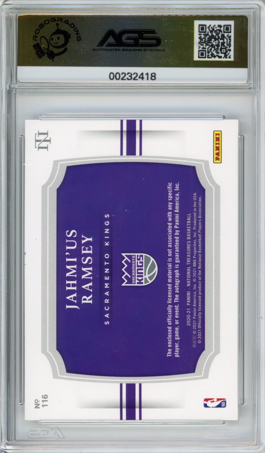 2020 Panini National Treasures Jahmi'us Ramsey #116b Rookie Patch Auto /75 AGS 10