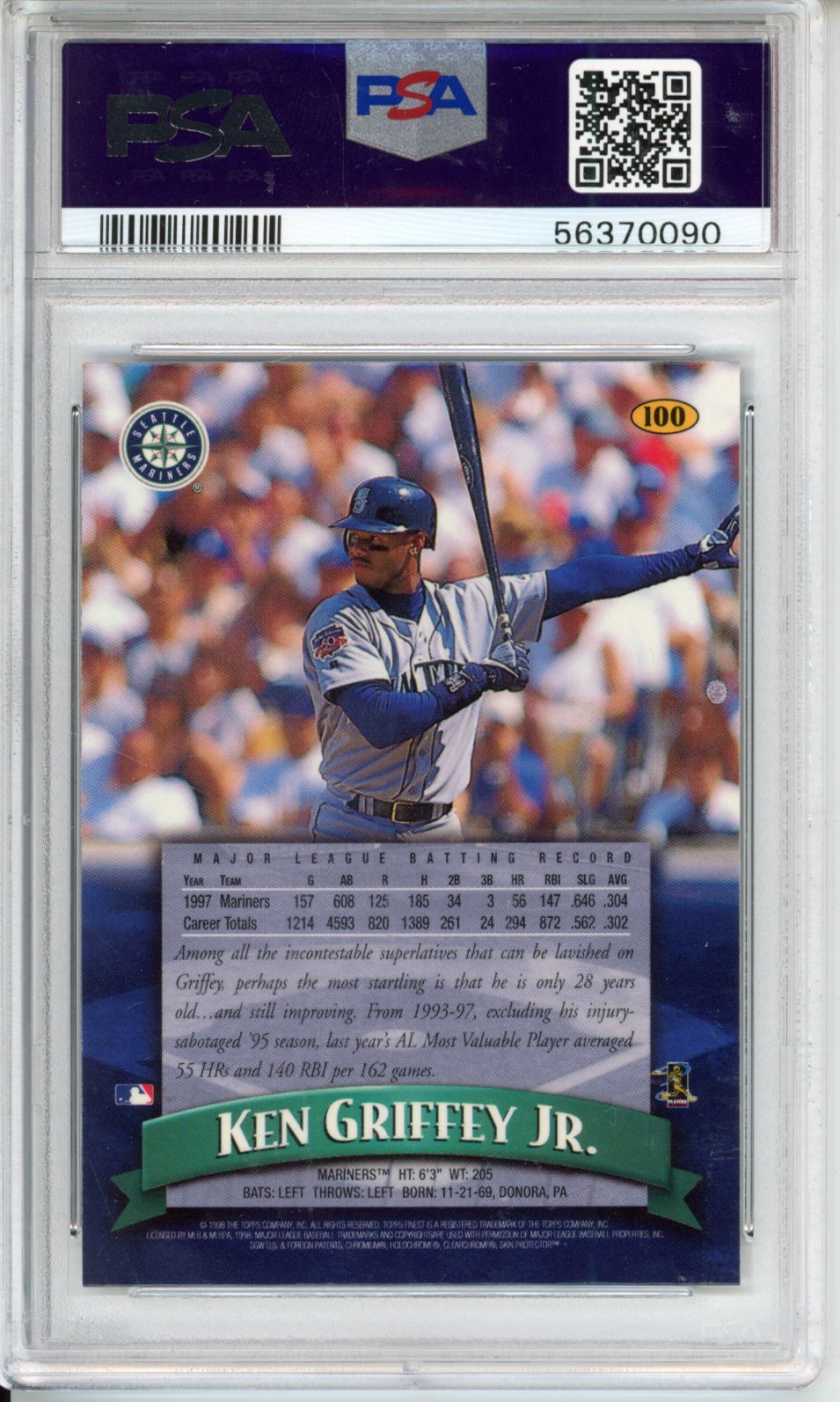 1998 Finest Ken Griffey JR. #100 W Coating PSA 9