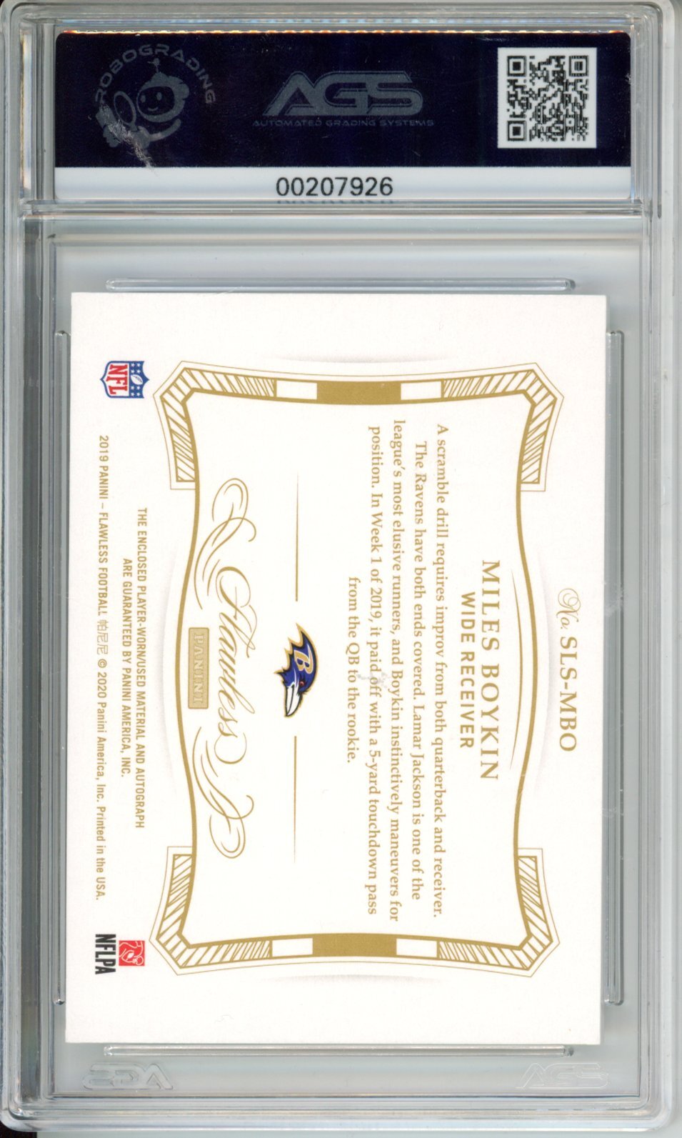 2019 Football Flawless Miles Boykin #SLS-MBO 1/1 AGS 8