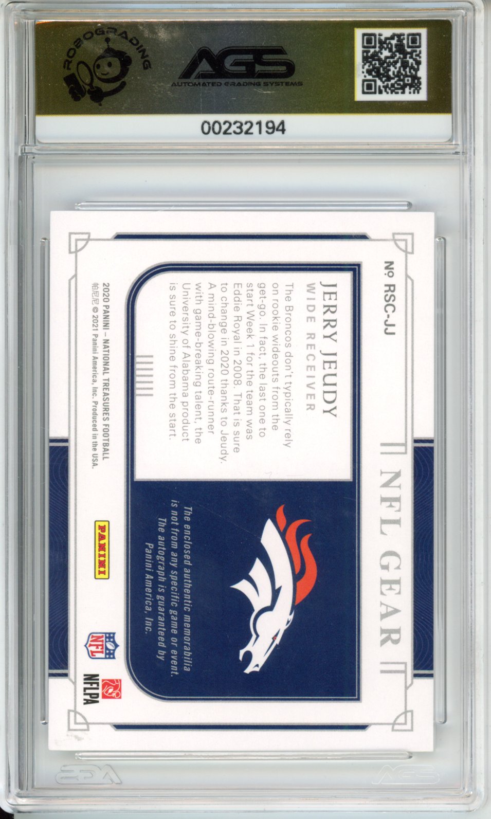 Football 2020 Panini National Treasures Jerry Jeudy #RSC-JJ /99 AGS 10