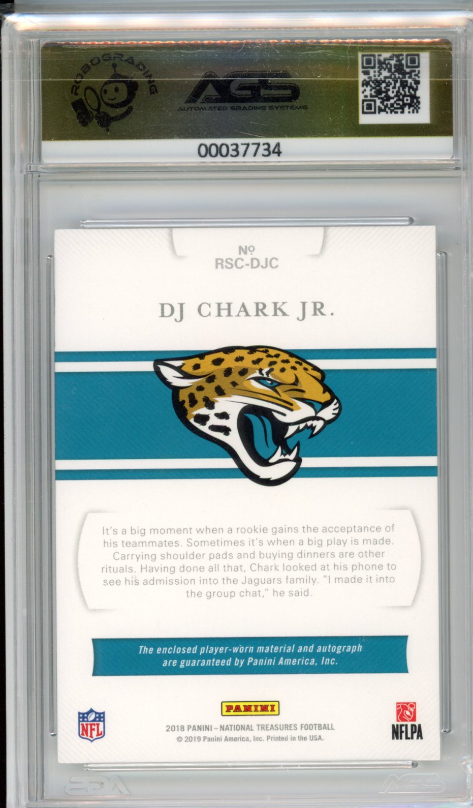 2019 Football 2018 Panini National Treasures DJ Chark Jr. #RSC-DJC AGS 9.5