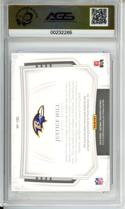 2020 Football 2019 Panini National Treasures Justice Hill #190 /20 AGS 9.5