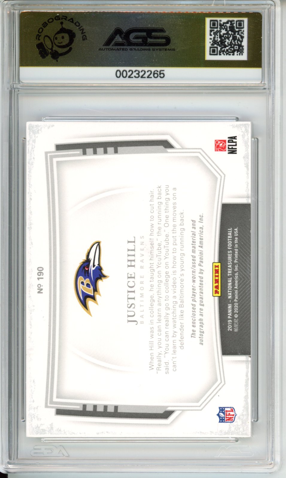 Football 2019 Panini National Treasures Justice Hill #190 /20 AGS 9.5