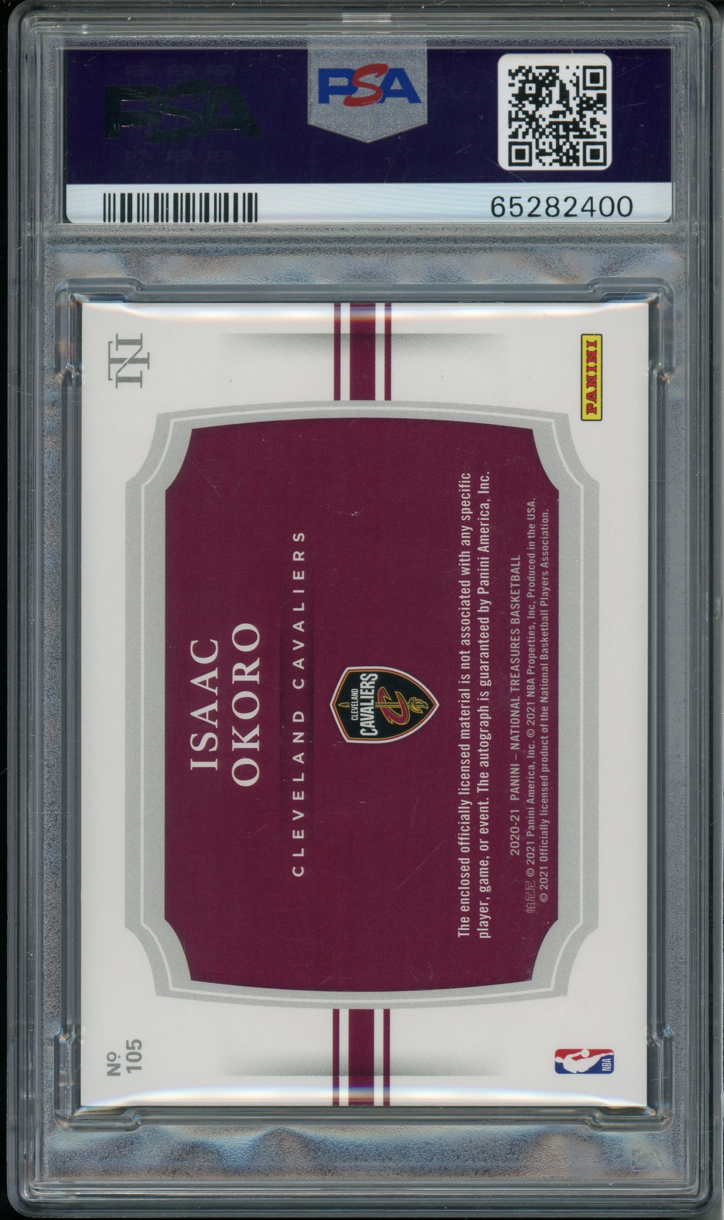 2020 Panini National Treasures Isaac Okoro #105 Patch Auto Horizontal /75 PSA 9