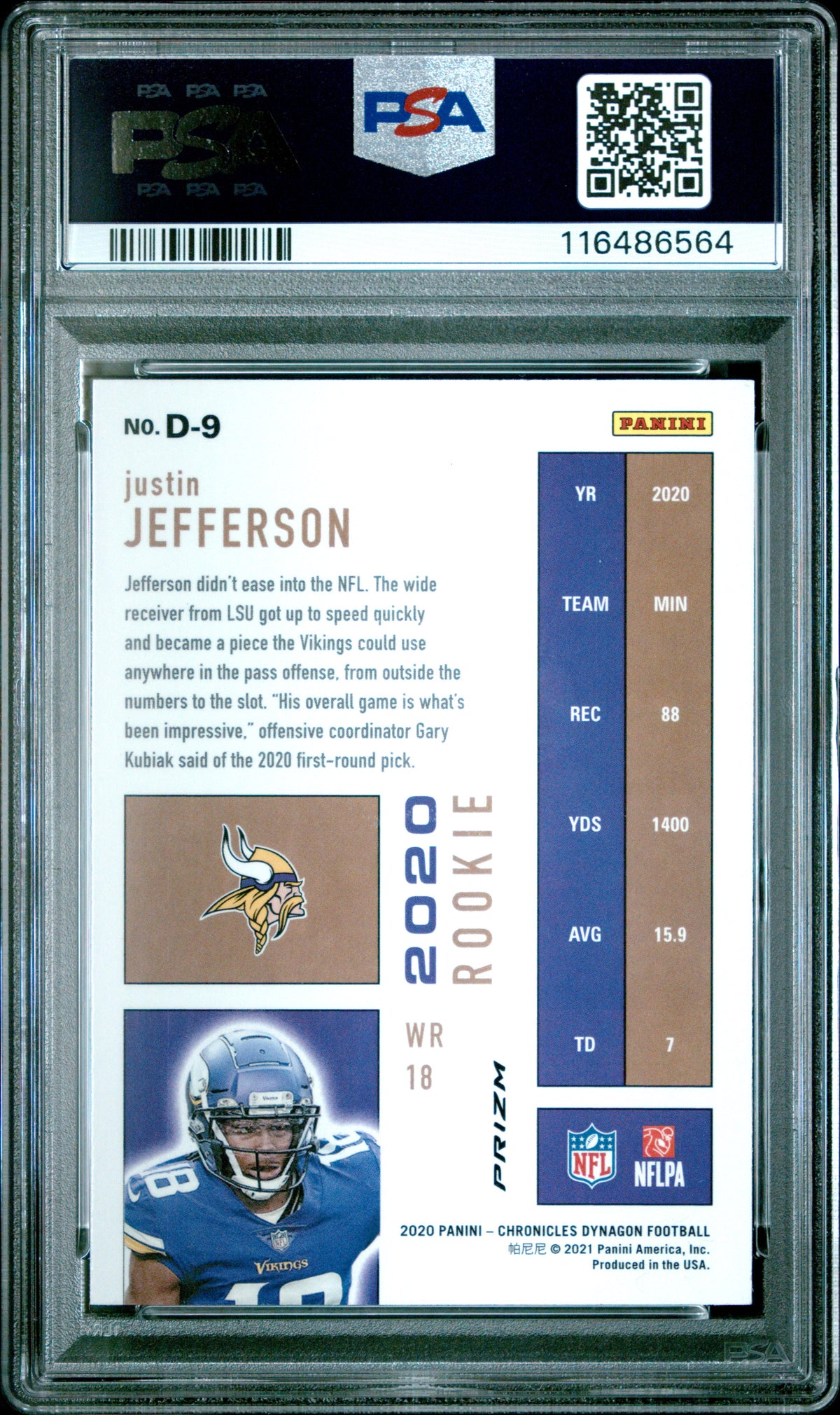 2020 Panini Chronicles Football Justin Jefferson #D-9 Silver English PSA 10