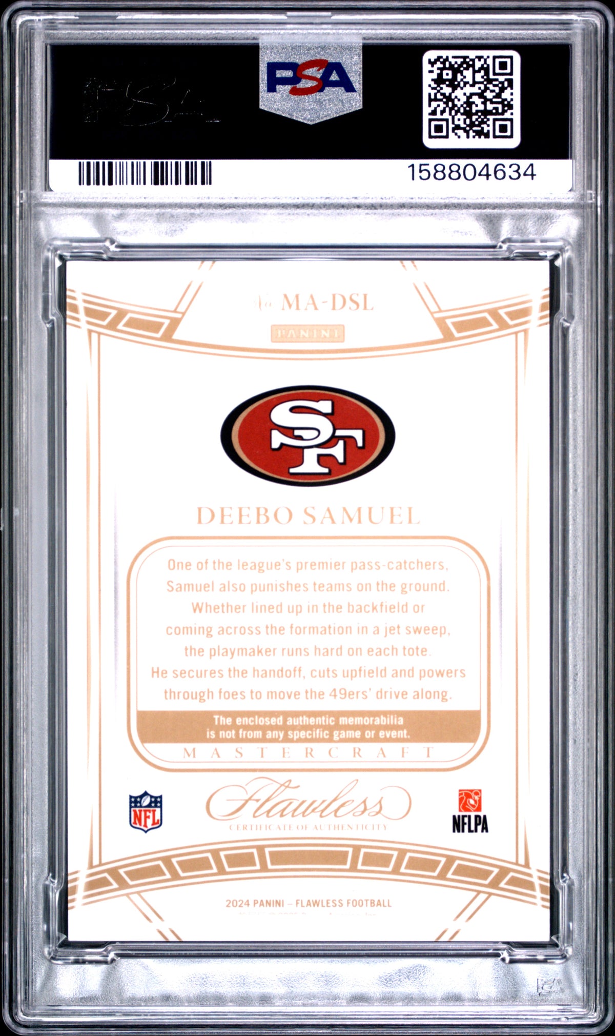 2024 Panini Flawless Mastercraft Relics Deebo Samuel Emerald MA-DSL English PSA 9